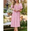 Ekouaer Cotton Nightgowns for Women Short Sleeve House Dress Pleated Night Gown Button Sleep Shirt Ladies Nightdress(Floral Pink)