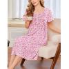 Ekouaer Cotton Nightgowns for Women Short Sleeve House Dress Pleated Night Gown Button Sleep Shirt Ladies Nightdress(Floral Pink)