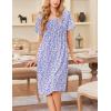 Ekouaer Cotton Nightgowns for Women Short Sleeve House Dress Pleated Night Gown Button Sleep Shirt Ladies Nightdress(Floral Purple)