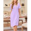 Ekouaer Cotton Nightgowns for Women Short Sleeve House Dress Pleated Night Gown Button Sleep Shirt Ladies Nightdress(Lavender Purple)
