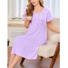 Ekouaer Cotton Nightgowns for Women Short Sleeve House Dress Pleated Night Gown Button Sleep Shirt Ladies Nightdress(Lavender Purple)