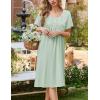 Ekouaer Cotton Nightgowns for Women Short Sleeve House Dress Pleated Night Gown Button Sleep Shirt Ladies Nightdress(Light Green)