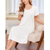 Ekouaer Cotton Nightgowns for Women Short Sleeve House Dress Pleated Night Gown Button Sleep Shirt Ladies Nightdress(White)