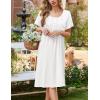 Ekouaer Cotton Nightgowns for Women Short Sleeve House Dress Pleated Night Gown Button Sleep Shirt Ladies Nightdress(White)
