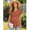 Ekouaer Maternity Shirts 3 Packs Flying Short Sleeve Maternity Tops V Neck T-Shirt Pregnancy Clothes S-XXL(Red/Grey/Caramel)
