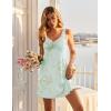 Ekouaer Nightgowns for Women Sexy Sleep Shirts Sleeveless Sleep Dress V Neck Night Shirts Pleated Chemise(Green Floral)