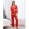Ekouaer Satin Pajama Set Long Sleeve Button Down Pj Sets Ruffle Silk Valentine Pajamas for Women(Christmas-gingerbread Printed Pjs)