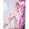 Ekouaer Satin Pajama Set Long Sleeve Button Down Pj Sets Ruffle Silk Valentine Pajamas for Women(Christmas-pink Santa Pjs)