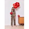 Ekouaer Satin Pajama Set Long Sleeve Button Down Pj Sets Ruffle Silk Valentine Pajamas for Women(Classic Leopard)
