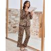 Ekouaer Satin Pajama Set Long Sleeve Button Down Pj Sets Ruffle Silk Valentine Pajamas for Women(Classic Leopard)