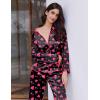 Ekouaer Satin Pajama Set Long Sleeve Button Down Pj Sets Ruffle Silk Valentine Pajamas for Women(Heart‑print Black)