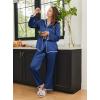 Ekouaer Satin Pajama Set Long Sleeve Button Down Pj Sets Ruffle Silk Valentine Pajamas for Women(Navy Blue)