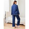 Ekouaer Satin Pajama Set Long Sleeve Button Down Pj Sets Ruffle Silk Valentine Pajamas for Women(Navy Blue)