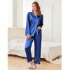 Ekouaer Satin Pajama Set Long Sleeve Button Down Pj Sets Ruffle Silk Valentine Pajamas for Women(Navy Blue)