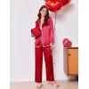 Ekouaer Satin Pajama Set Long Sleeve Button Down Pj Sets Ruffle Silk Valentine Pajamas for Women(Red)