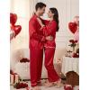 Ekouaer Satin Pajama Set Long Sleeve Button Down Pj Sets Ruffle Silk Valentine Pajamas for Women(Red)
