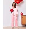 Ekouaer Satin Pajama Set Long Sleeve Button Down Pj Sets Ruffle Silk Valentine Pajamas for Women(Rose Pink)