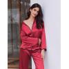 Ekouaer Satin Pajama Set Long Sleeve Button Down Pj Sets Ruffle Silk Valentine Pajamas for Women(Wine Red)