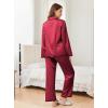 Ekouaer Satin Pajama Set Long Sleeve Button Down Pj Sets Ruffle Silk Valentine Pajamas for Women(Wine Red)