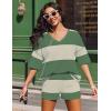 Ekouaer Two Piece Sets for Women Summer Lounge Sets 2026 Striped Shirts and Shorts Set Oversized Matching Outfit(Army Green White Combo)