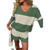 Ekouaer Two Piece Sets for Women Summer Lounge Sets 2026 Striped Shirts and Shorts Set Oversized Matching Outfit(Army Green White Combo)