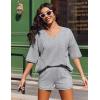 Ekouaer Two Piece Sets for Women Summer Lounge Sets 2026 Striped Shirts and Shorts Set Oversized Matching Outfit(Grey)