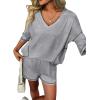 Ekouaer Two Piece Sets for Women Summer Lounge Sets 2026 Striped Shirts and Shorts Set Oversized Matching Outfit(Grey)