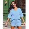 Ekouaer Two Piece Sets for Women Summer Lounge Sets 2026 Striped Shirts and Shorts Set Oversized Matching Outfit(Light Blue)