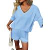 Ekouaer Two Piece Sets for Women Summer Lounge Sets 2026 Striped Shirts and Shorts Set Oversized Matching Outfit(Light Blue)