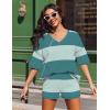 Ekouaer Two Piece Sets for Women Summer Lounge Sets 2026 Striped Shirts and Shorts Set Oversized Matching Outfit(Light Green Combo)