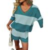 Ekouaer Two Piece Sets for Women Summer Lounge Sets 2026 Striped Shirts and Shorts Set Oversized Matching Outfit(Light Green Combo)