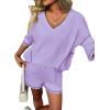 Ekouaer Two Piece Sets for Women Summer Lounge Sets 2026 Striped Shirts and Shorts Set Oversized Matching Outfit(Lilac)