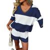 Ekouaer Two Piece Sets for Women Summer Lounge Sets 2026 Striped Shirts and Shorts Set Oversized Matching Outfit(Navy White Combo)