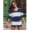 Ekouaer Two Piece Sets for Women Summer Lounge Sets 2026 Striped Shirts and Shorts Set Oversized Matching Outfit(Navy White Combo)