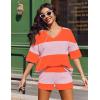 Ekouaer Two Piece Sets for Women Summer Lounge Sets 2026 Striped Shirts and Shorts Set Oversized Matching Outfit(Orange Pink Combo)