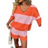 Ekouaer Two Piece Sets for Women Summer Lounge Sets 2026 Striped Shirts and Shorts Set Oversized Matching Outfit(Orange Pink Combo)