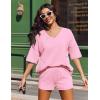Ekouaer Two Piece Sets for Women Summer Lounge Sets 2026 Striped Shirts and Shorts Set Oversized Matching Outfit(Pink)