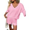 Ekouaer Two Piece Sets for Women Summer Lounge Sets 2026 Striped Shirts and Shorts Set Oversized Matching Outfit(Pink)