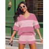Ekouaer Two Piece Sets for Women Summer Lounge Sets 2026 Striped Shirts and Shorts Set Oversized Matching Outfit(Pink Combo)