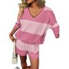 Ekouaer Two Piece Sets for Women Summer Lounge Sets 2026 Striped Shirts and Shorts Set Oversized Matching Outfit(Pink Combo)