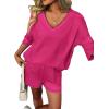 Ekouaer Two Piece Sets for Women Summer Lounge Sets 2026 Striped Shirts and Shorts Set Oversized Matching Outfit(Rose Red)