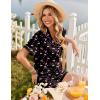 Ekouaer Womens Pajama Sets Button Up Summer Cute Pjs 2 Piece Short Sleeve Sleepwear Lounge Set S-XXL(Black With Cherry)