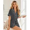 Ekouaer Womens Pajama Sets Button Up Summer Cute Pjs 2 Piece Short Sleeve Sleepwear Lounge Set S-XXL(Dark Charcoal Gray)