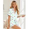 Ekouaer Womens Pajama Sets Button Up Summer Cute Pjs 2 Piece Short Sleeve Sleepwear Lounge Set S-XXL(Light Green With Wine Glass)