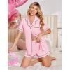 Ekouaer Womens Pajama Sets Button Up Summer Cute Pjs 2 Piece Short Sleeve Sleepwear Lounge Set S-XXL(Pink)