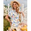 Ekouaer Womens Pajama Sets Button Up Summer Cute Pjs 2 Piece Short Sleeve Sleepwear Lounge Set S-XXL(White With Cartoon)