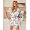 Ekouaer Womens Pajama Sets Button Up Summer Cute Pjs 2 Piece Short Sleeve Sleepwear Lounge Set S-XXL(White With Cartoon)