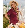 Ekouaer Womens Pajama Sets Button Up Summer Cute Pjs 2 Piece Short Sleeve Sleepwear Lounge Set S-XXL(Wine)