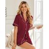 Ekouaer Womens Pajama Sets Button Up Summer Cute Pjs 2 Piece Short Sleeve Sleepwear Lounge Set S-XXL(Wine)