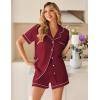 Ekouaer Womens Pajama Sets Button Up Summer Cute Pjs 2 Piece Short Sleeve Sleepwear Lounge Set S-XXL(Wine)